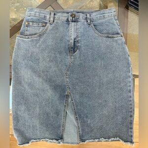 Blue Denim Skirt with Front Slit